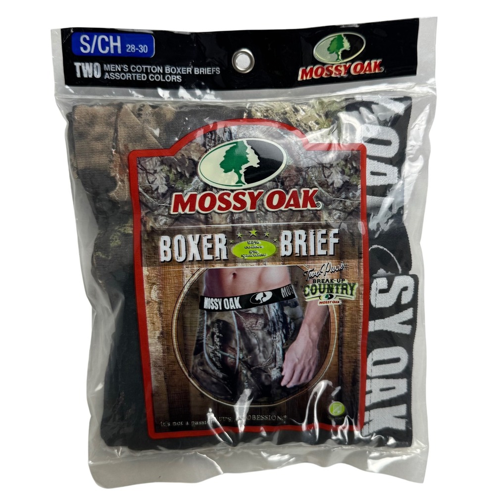 Mossy Oak Mens Boxer Briefs 2 Pack Break-Up Country Camo Black Small 28-30